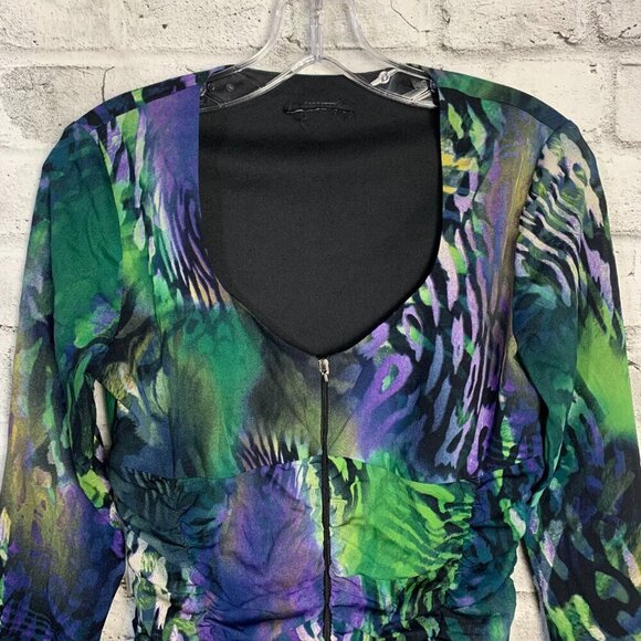 Vintage Y2K Sheer Animal Print Babydoll Empire Waist Long Sleeve Blouse - Picture 2 of 13